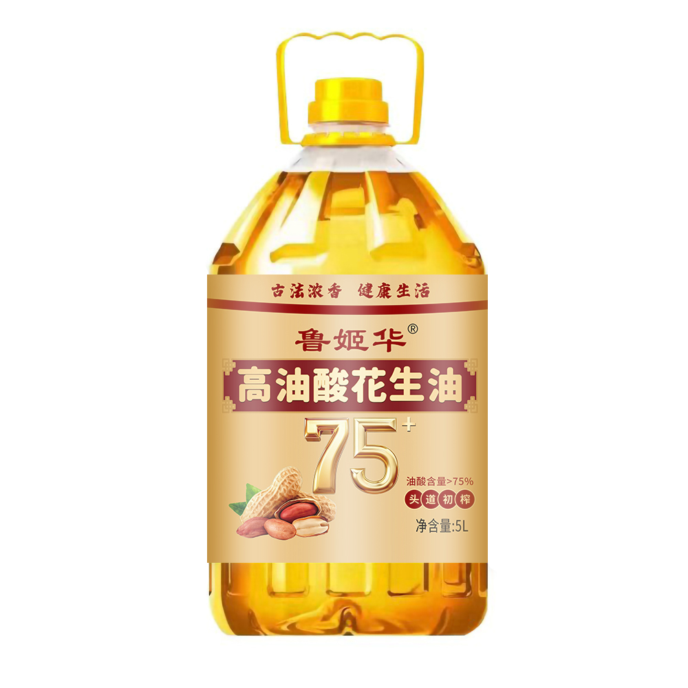 鲁姬花调和油产品包装,透明大容量瓶装混合植物油,标签显示多种植物油配比信息,适合家庭日常使用