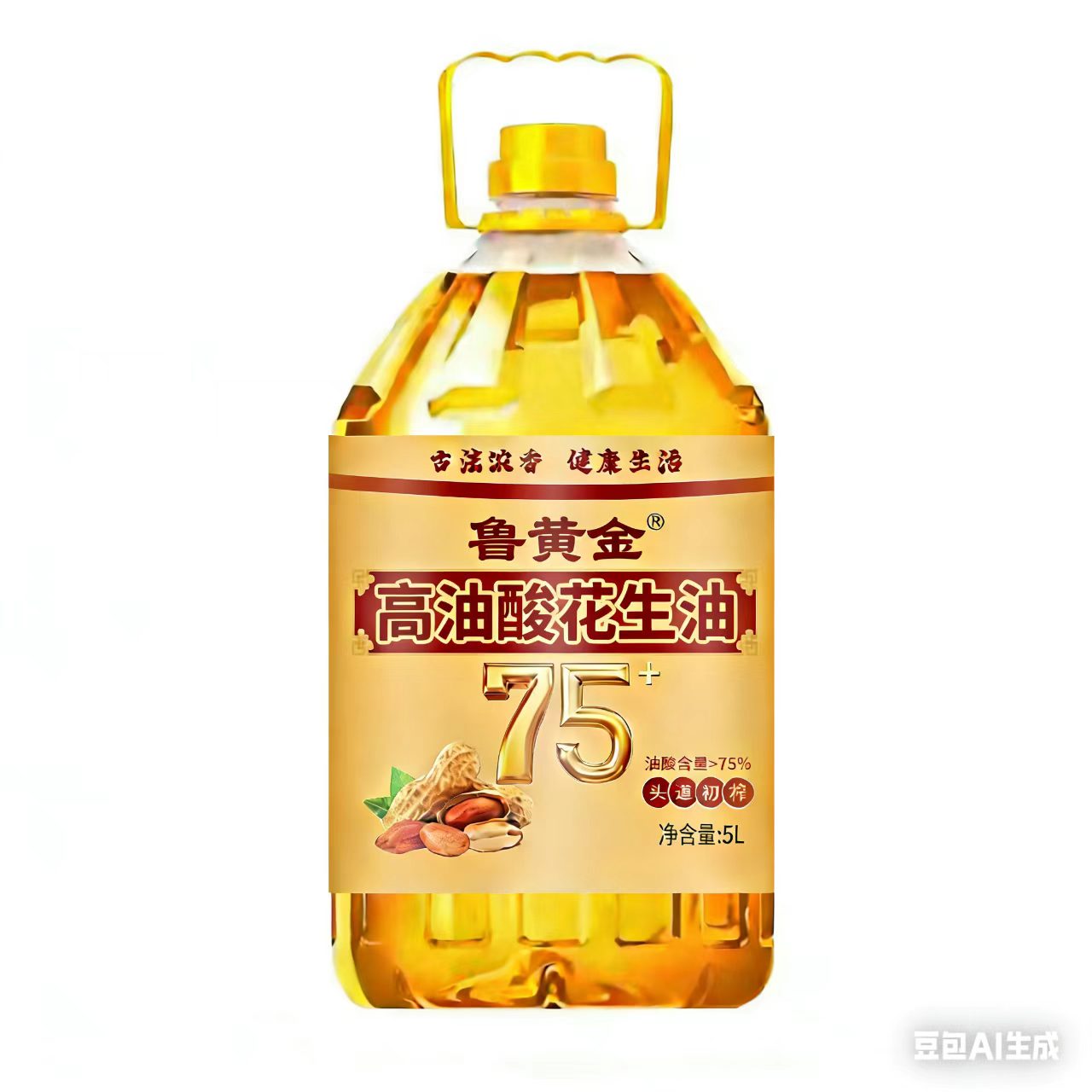 鲁姬花调和油产品包装,透明大容量瓶装混合植物油,标签显示多种植物油配比信息,适合家庭日常使用